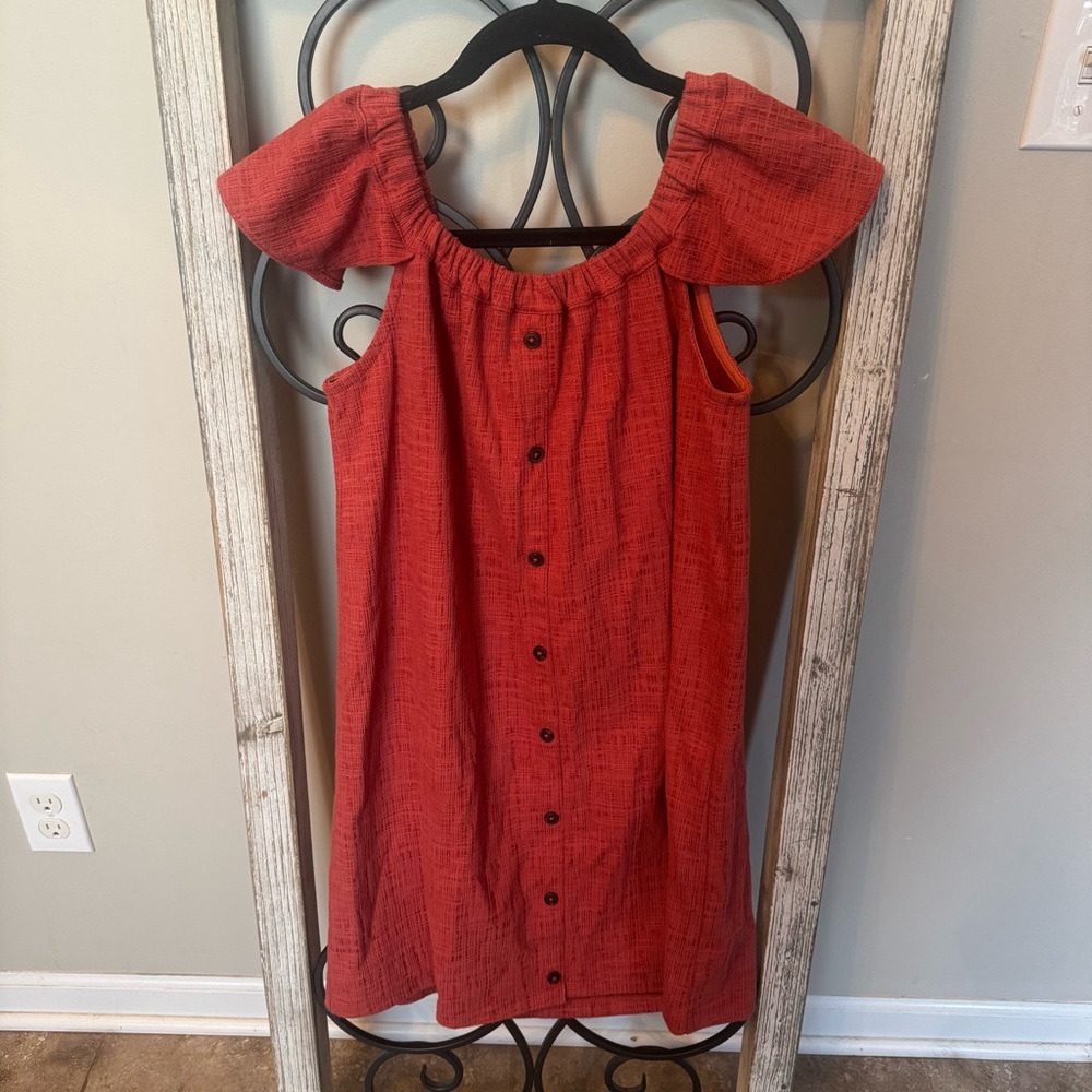 Madewell Texture and Thread Off-the-Shoulder Red Spiced Rose Dress Size Small